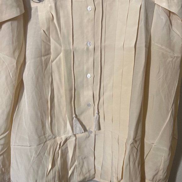 Vintage Mercedes & Adrienne 100% Silk Button Down Blouse sz 10 Beige W. Leaves - Picture 7 of 11